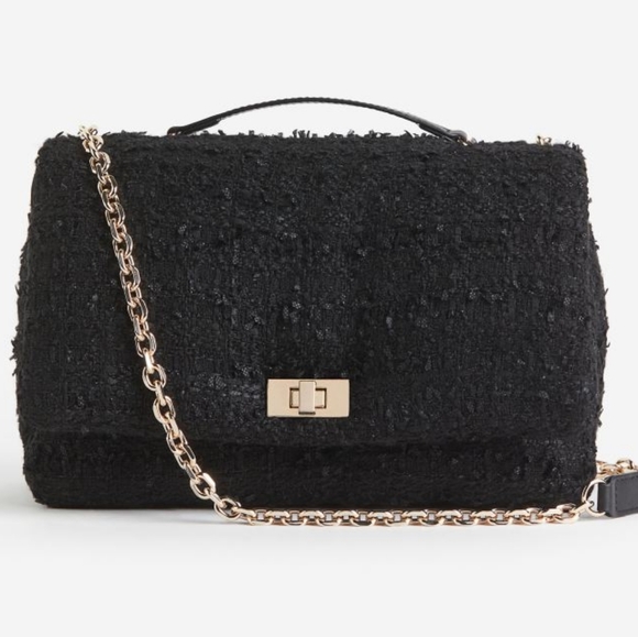 H&M Textured large bag chain strap Black Textured Handbag new - Picture 4 of 5